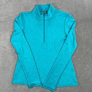Lija Women's Medium Turquoise Quarter Zip Long Sleeve Athletic Top